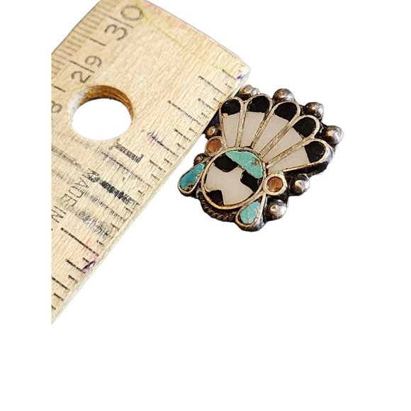 Vintage Zuni Knifewing Sterling Sun God Inlaid Signed RTT Brooch (A2142) - Picture 3 of 4